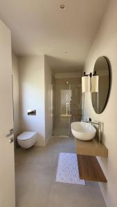 布雷佐内加尔达VIEW Garda Lake的一间带水槽、卫生间和镜子的浴室