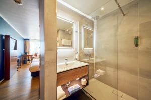 慕尼黑奥林匹亚公园安娜艺术酒店的一间带水槽和淋浴的浴室