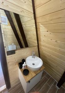 BahtılıOLİVE GARDEN ANTALYA的木墙内带水槽的浴室