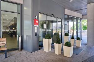 斯特拉斯堡斯特拉斯堡中心智选假日酒店的门前有盆栽植物的办公楼