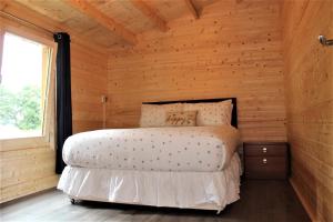 伊夫舍姆Inviting 3-Bedroom Lodge in Ashton Under Hill的小木屋内一间卧室,配有一张床