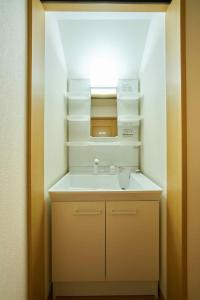 札幌Guest House Kingyo - Vacation STAY 14499的一间带水槽和书架的小浴室