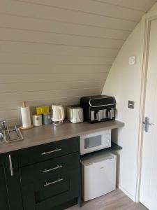 基尔代尔Kildare countryside pods的厨房配有带微波炉的台面