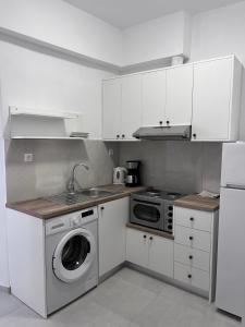 米尔托斯Kallithea Beach Apartments的厨房配有洗衣机和水槽