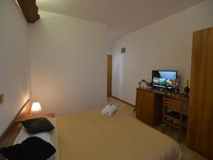KaštelBassanese Kastel的一间卧室配有一张床和一张书桌上的电视