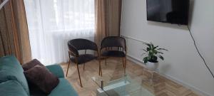 考纳斯Pakeliui的客厅配有两把椅子和一张沙发
