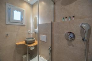 纳克索乔拉Disis Residence的带淋浴的浴室和玻璃门