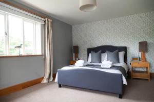 DorstoneStunning lodge in idyllic rural Herefordshire的一间卧室设有一张大床和一个窗户。