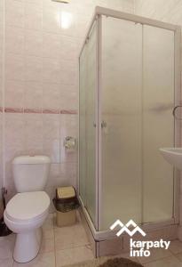 VizhenkaГірський узвіз的带淋浴、卫生间和盥洗盆的浴室
