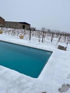 图努扬Casa full equipada (villa seca)的雪覆盖着雪覆盖的藤蔓的游泳池