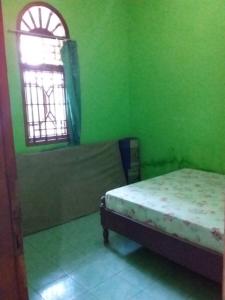塞里布群岛Losmen Lima Saudara的绿色的客房设有床和窗户。