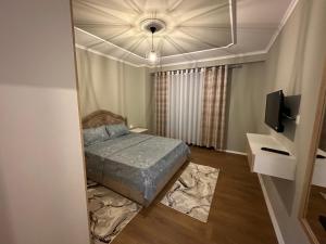 波格拉德茨Ledio’s Luxury Apartment的一间带床和电视的小卧室