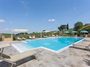 渥尔特拉Lavish Holiday Home in Volterra with Pool的一个带椅子和遮阳伞的大型游泳池