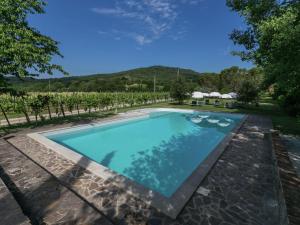 安布拉Authentic holiday home in Bucine with swimming pool的树木繁茂的庭院中的一个游泳池
