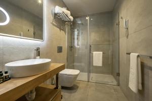 阿尔及尔AD HOTEL HYDRA的一间带水槽、卫生间和淋浴的浴室