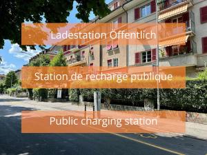 伯尔尼Hotel Jardin Bern的街道标志,读取本地化高效电站dc充电站和公共充电站