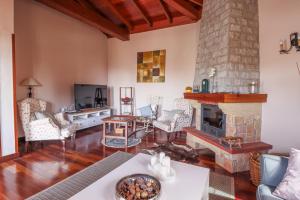 大加那利岛拉斯帕尔马斯Villa Mirador Los Hoyos的客厅设有壁炉和桌子