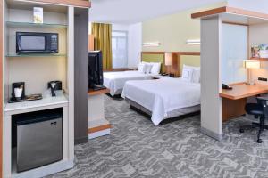 罗缪勒斯Springhill Suites by Marriott Detroit Metro Airport Romulus的酒店客房设有两张床和一台平面电视。