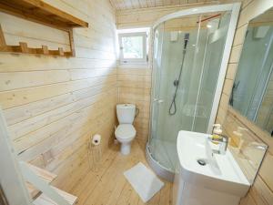 Kolorowe Zacisze的浴室配有卫生间、淋浴和盥洗盆。