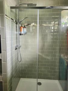 沃特福德Beautiful 2-Bed Apartment near Waterford City的浴室里设有玻璃门淋浴