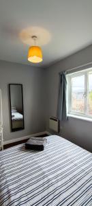 伦敦ExCel Exhibition Center Apartment的一间卧室设有一张大床和一个窗户。
