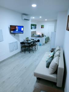 马拉加Apartamentos ZANCA CITY CENTER的客厅配有沙发和墙上的电视