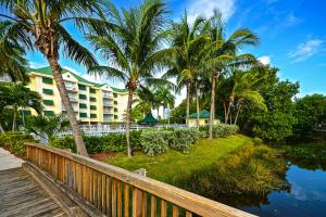 基韦斯特Sunrise Suites Barbados Suite #204的棕榈树环绕在水体旁的度假胜地
