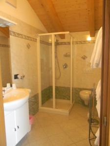 Revò阿格里图威斯达拉戈住宿加早餐旅馆的带淋浴、盥洗盆和卫生间的浴室