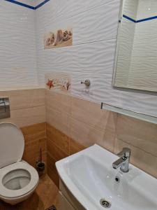 普里莫尔斯科Цар Калоян的浴室配有白色卫生间和盥洗盆。