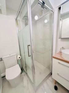 尼姆L'Etoile - Duplex cosy de 50m2 en centre-ville的带淋浴和卫生间的浴室