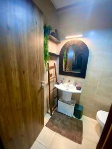 马拉喀什Splendido appartamento a Gueliz的一间带水槽和镜子的浴室