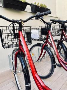 瓦伦西亚扎拉莫拉住宿加早餐旅馆的两辆自行车,两辆自行车在两辆自行车上放置篮子,