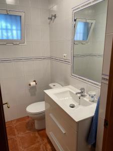 内尔哈Villa Jara 25的一间带水槽、卫生间和镜子的浴室