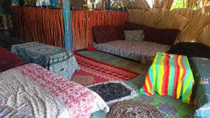 埃拉Freedom Camp Ella的一间配有沙发和床及地毯的房间