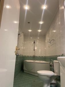 阿塞诺夫格勒hotel TEDI的带浴缸、卫生间和盥洗盆的浴室