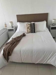 卡拉德米哈斯Rancho Miraflores Seaview Studio的一张白色大床,配有白色床单和枕头