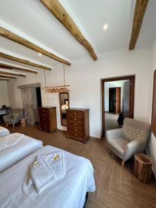 格拉纳达省阿拉马El Amparo的一间卧室配有两张床、一把椅子和镜子