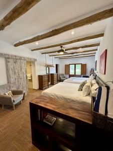 格拉纳达省阿拉马El Amparo的一间带大床的卧室和一间客厅