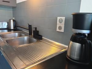 安锡La Marjolaine的厨房配有水槽和咖啡壶