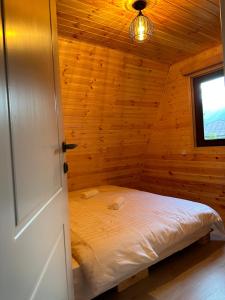 GhebiGlacier Shoda的小木屋内一间卧室,配有一张床