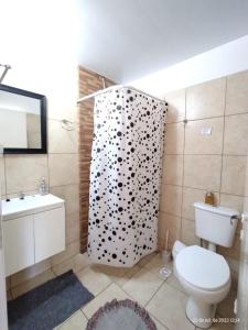 波萨达斯Departamento monoambiente hasta 4 personas- Maragus2的一间带卫生间和淋浴帘的浴室