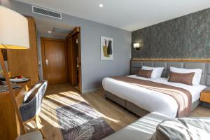 特拉布宗North Star Suite Hotel的酒店客房配有两张床和一张书桌