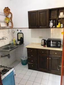 阿里什شالية مفروش قرية سما العريش的厨房配有水槽和微波炉
