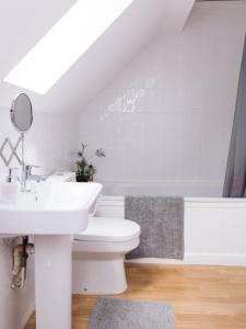 SendBeautiful apartment in Guildford with parking的白色的浴室设有水槽和卫生间。