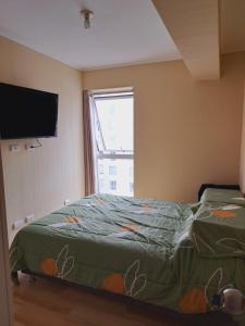 利马Zegarra' s Home的一间卧室设有一张带电视和窗户的床。