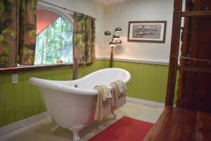 凯阿奥The Red Cottage and Hawaiian Pond Garden Paradise!的带浴缸的绿色浴室设有窗户