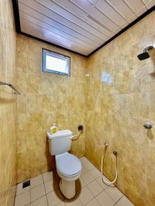 加央Kangar Hotel Sdn Bhd的一间带卫生间和淋浴的浴室以及窗户。