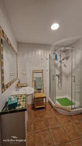 阿尔姆尼卡Los Cipreses - Casa Ola的带淋浴、浴缸和盥洗盆的浴室