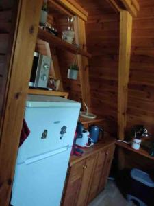 德沃吕伊Chalet 8 à 10 couchages的小屋内的厨房配有白色冰箱