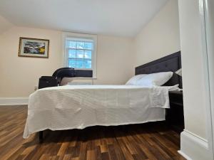 萨默赛德Sunflower Guest Suites的一间卧室配有一张床、一张书桌和一个窗户。